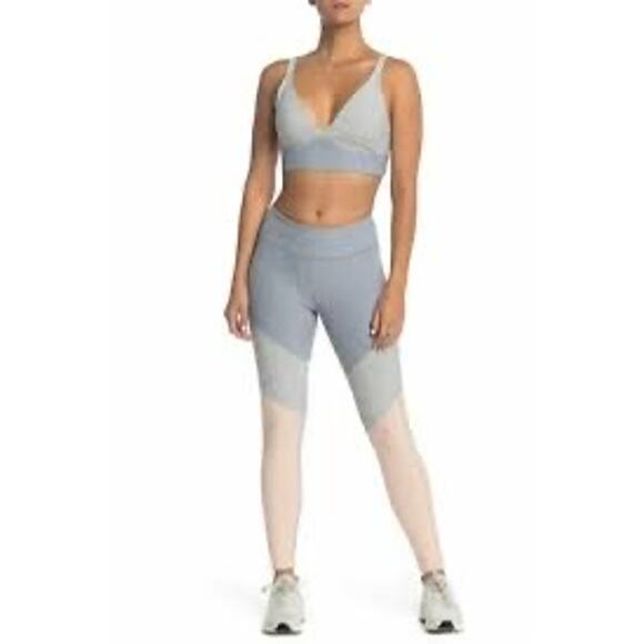 Outdoor Voices Pastel Gray Blue Pink 7/8 Colorblock Springs Leggings Size Medium - Picture 1 of 4